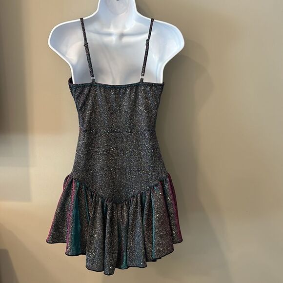 Shein Glitter Ruffled Bustier Adjustable Spaghetti Strap Mini Dress Medium - Picture 5 of 11